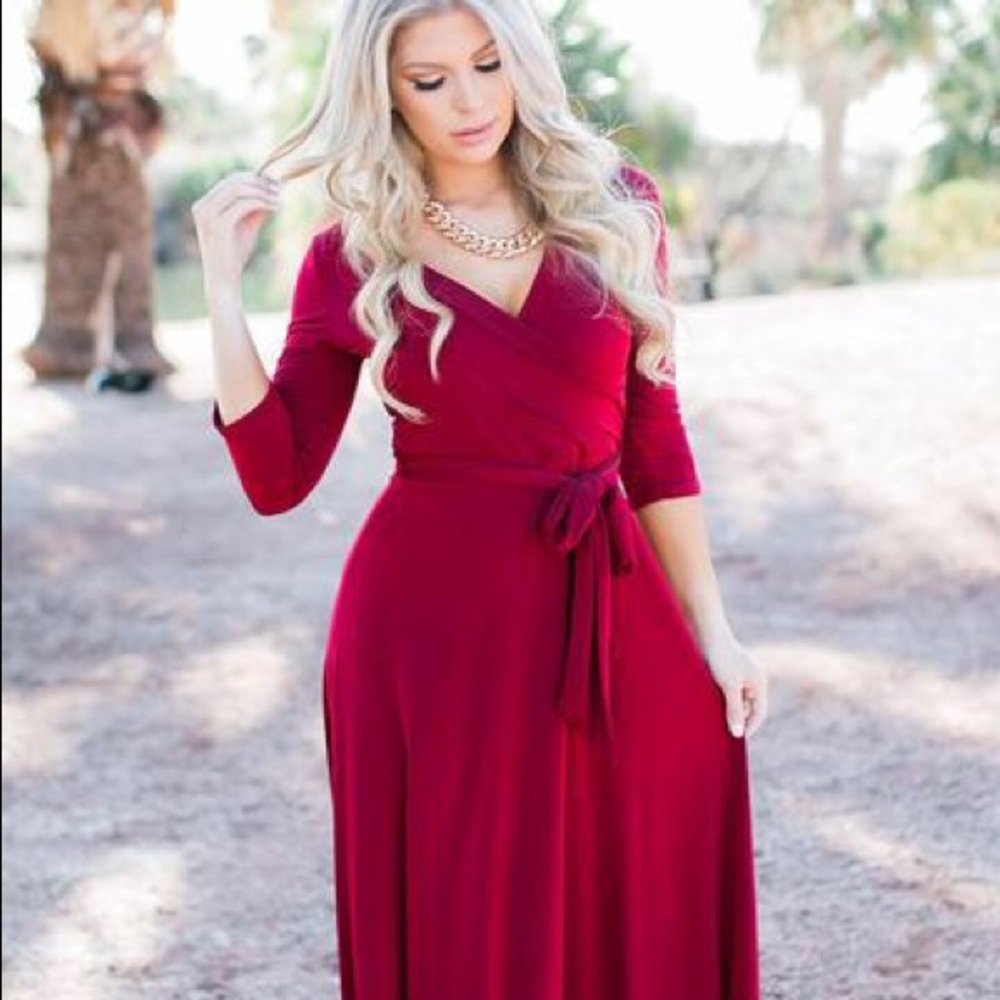 Viva La Jewels Wrap Maxi Dress in burgundy